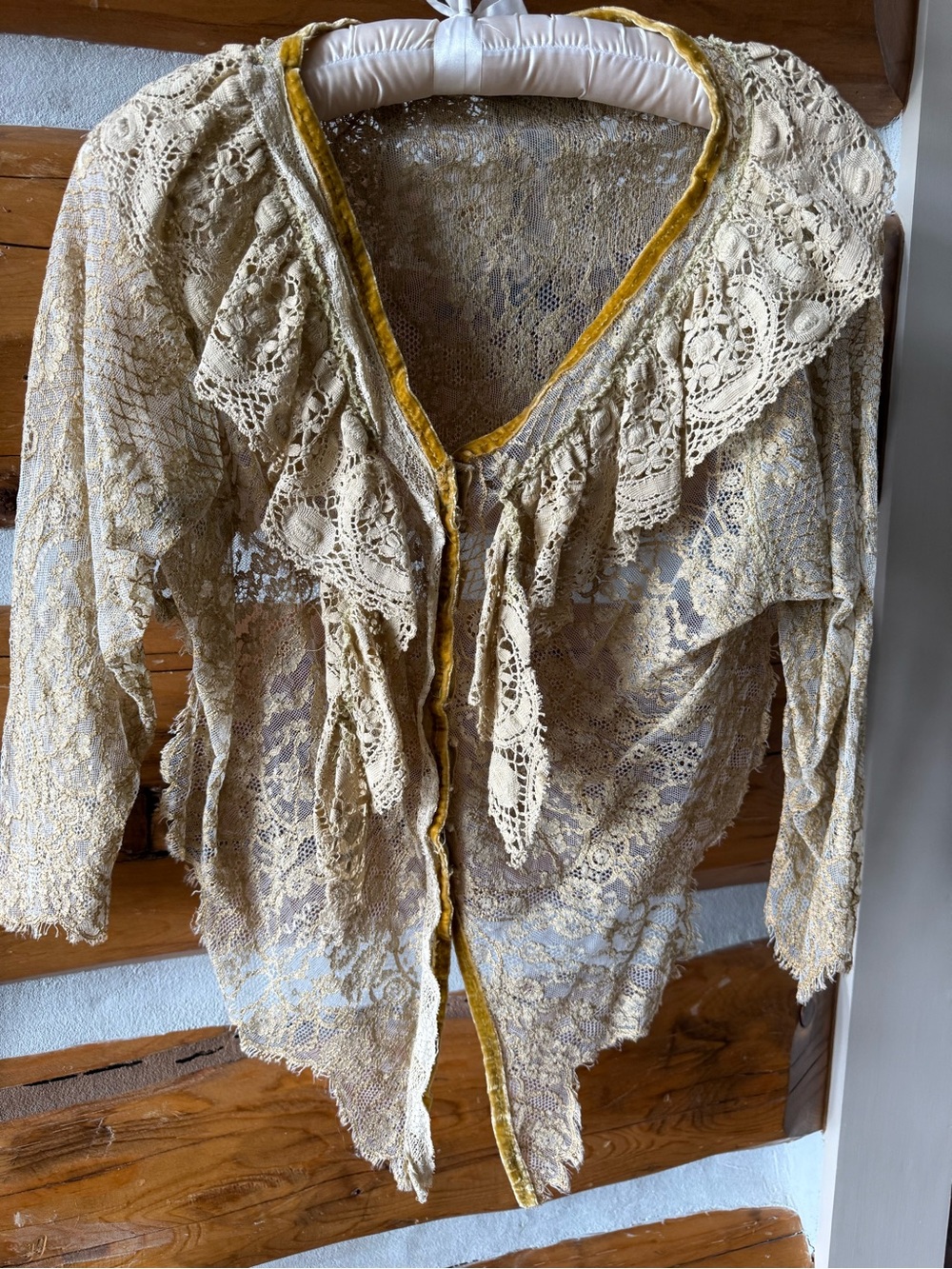 Magnolia Pearl Cream Lace Cardigan shrug with Gold Accents